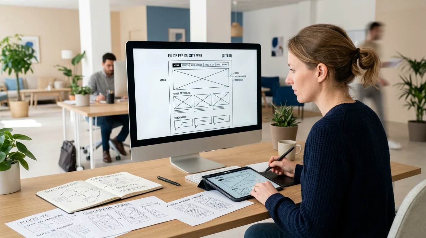 Designer européen travaillant sur l'ergonomie d'un site web sur écran