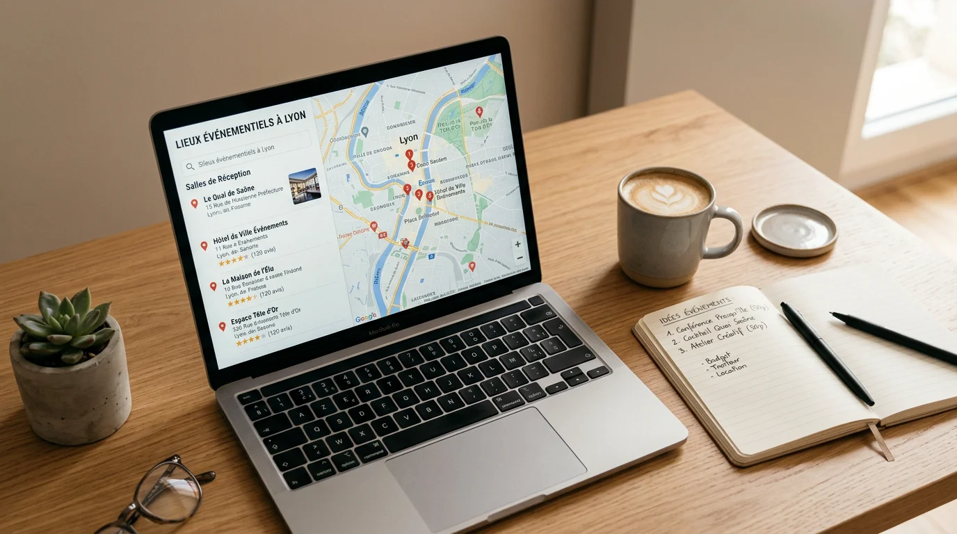 Recherche d'un espace événementiel sur une carte affichée sur un ordinateur portable