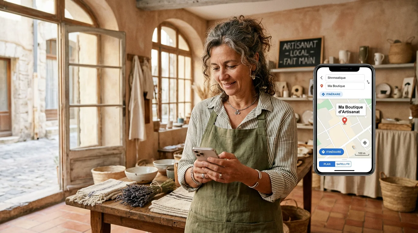 Commerçant provençal consultant sa visibilité locale sur mobile