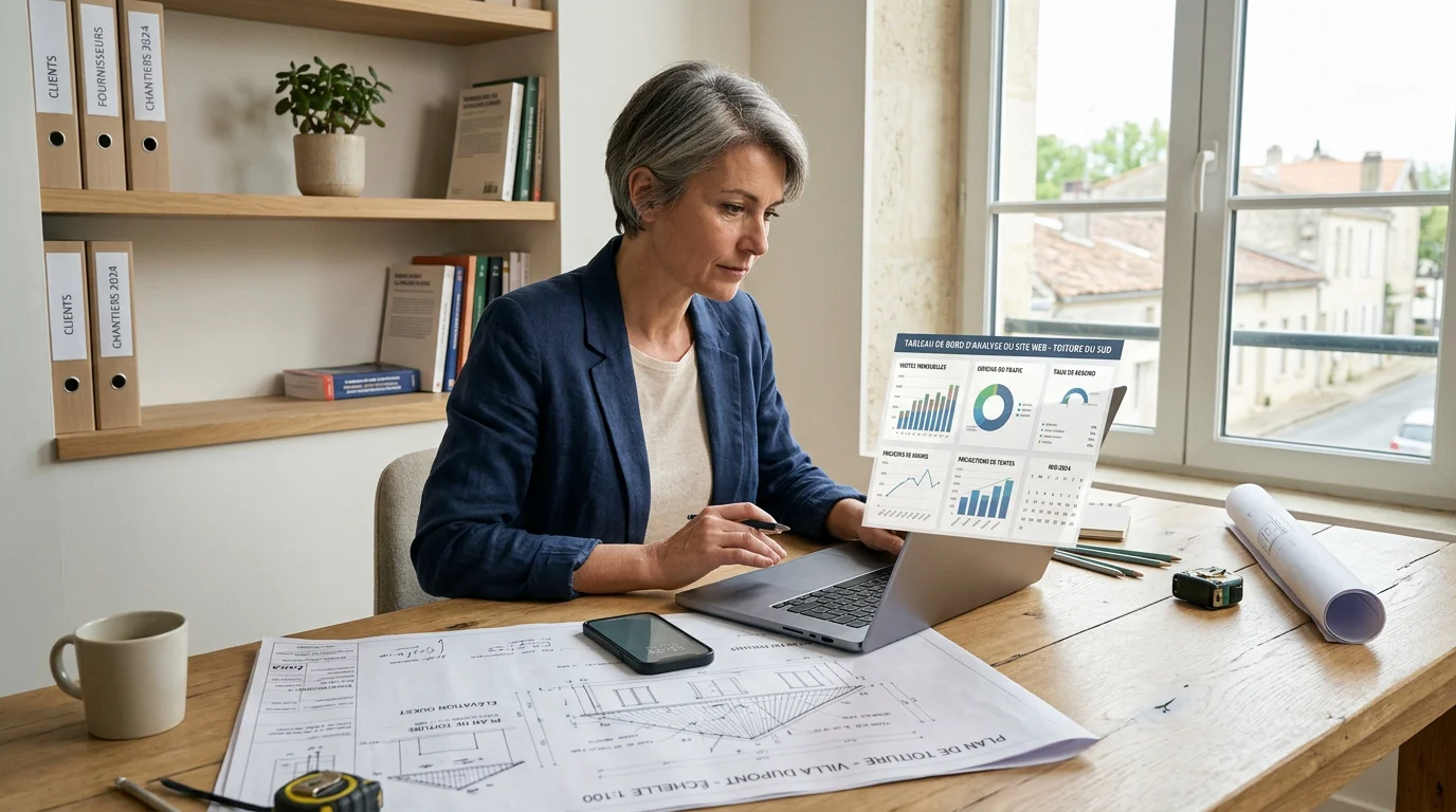 Artisan couvreur consultant les statistiques de son site internet