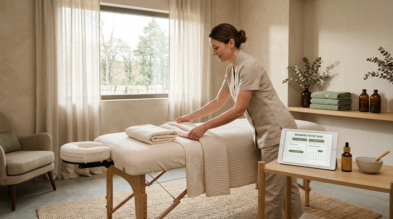 Cabine élégante d'institut de beauté spécialisé dans la méthode Renata França