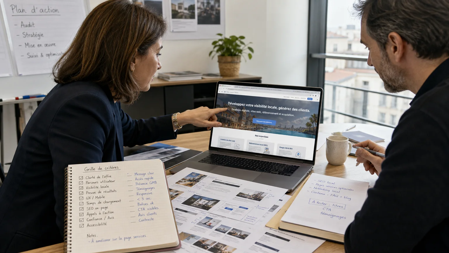 Dirigeante vérifiant les références et la méthode d’une agence web
