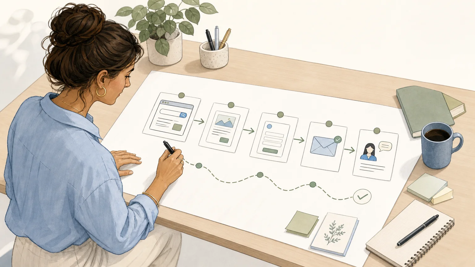 Illustration du parcours d’un prospect, de la découverte d’une entreprise à sa prise de contact