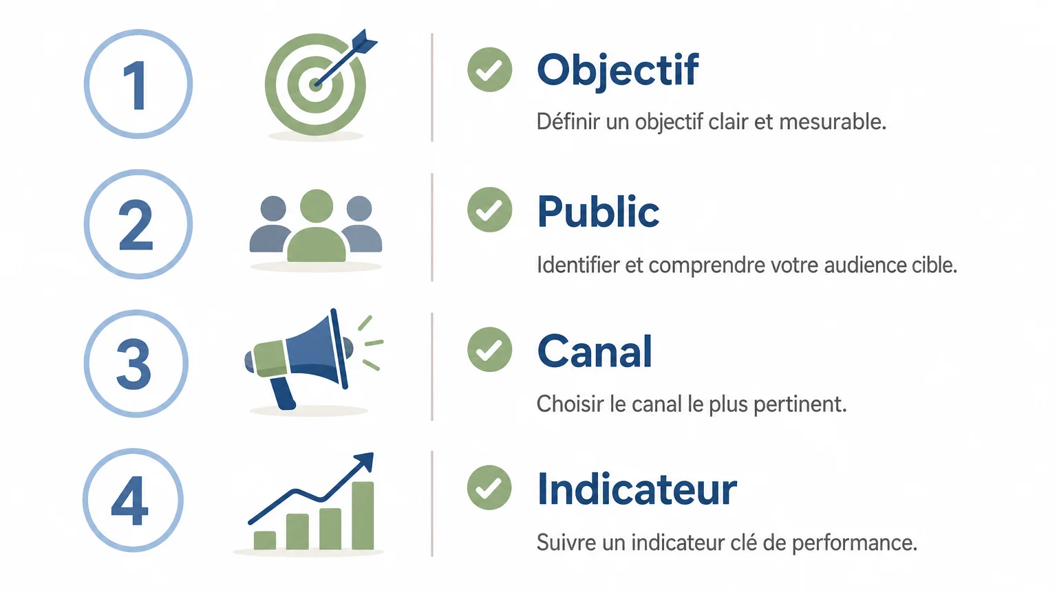 Checklist pour choisir les canaux de communication selon l’objectif, le public et les indicateurs